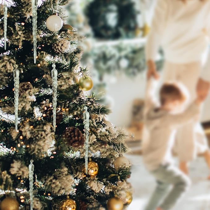 AMS Christmas Sparkling Glitter Icicle Ornaments 30 PCS Acrylic Icicles Ornament Set for Christmas Tree New Year Party Decorations Supplies(5.8''/14.8cm, Clear)