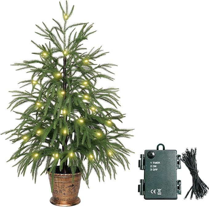 XmasExp 3ft Norfolk Pine Tree Artificial Faux Potted Real Touch Christmas Tree for Front Porch Indoor Outdoor Decor (Light Green)