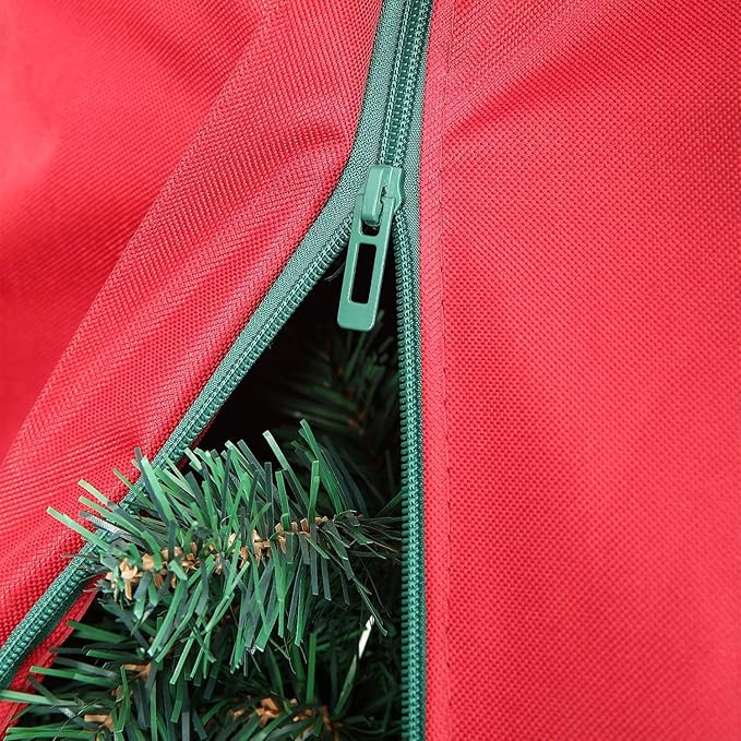 Sattiyrch Upright Christmas Tree Storage Bag,Fits Up to 6 ft Tall Artificial Tree,Heavy Duty 600D Canvas Red Christmas Tree Storage Container with Sleek Zipper and Durable Handles (6 FT)