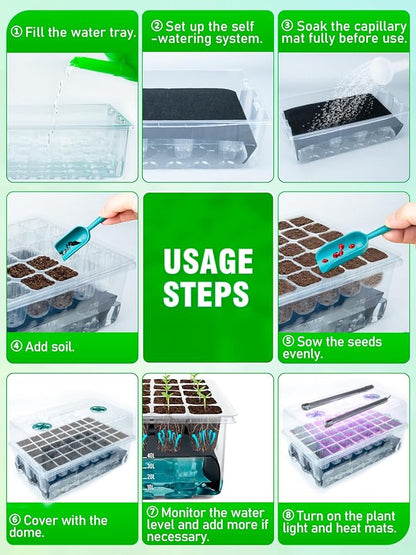 Self-Watering Seed Starter Tray with Grow Light, 80-Cell Plant Starter Trays Seed Starter Kit, Seed Starter Tray for Seed Starting, Plant Germination & Seedling Growing, 2 Pack