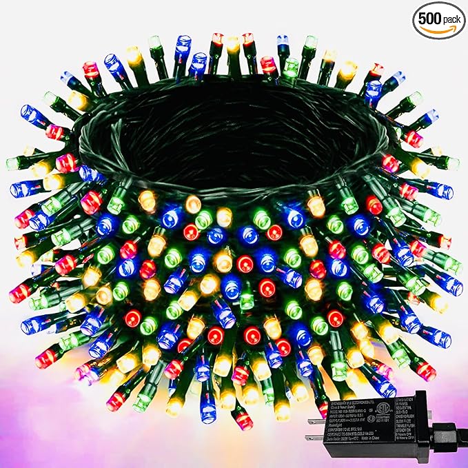 Upgraded 165FT 500 LED Multicolor Christmas String Lights Indoor & Outdoor, Memory Function & Timer & 8 Modes, Green Wire Waterproof String Lights for Xmas Tree Holiday Party Garden Decor (Multicolor)