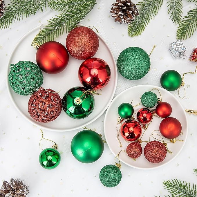 Aitsite 100 Pack Christmas Tree Ornaments Set Mini Shatterproof Holiday Ornaments Balls for Christmas Decorations (Red and Green)