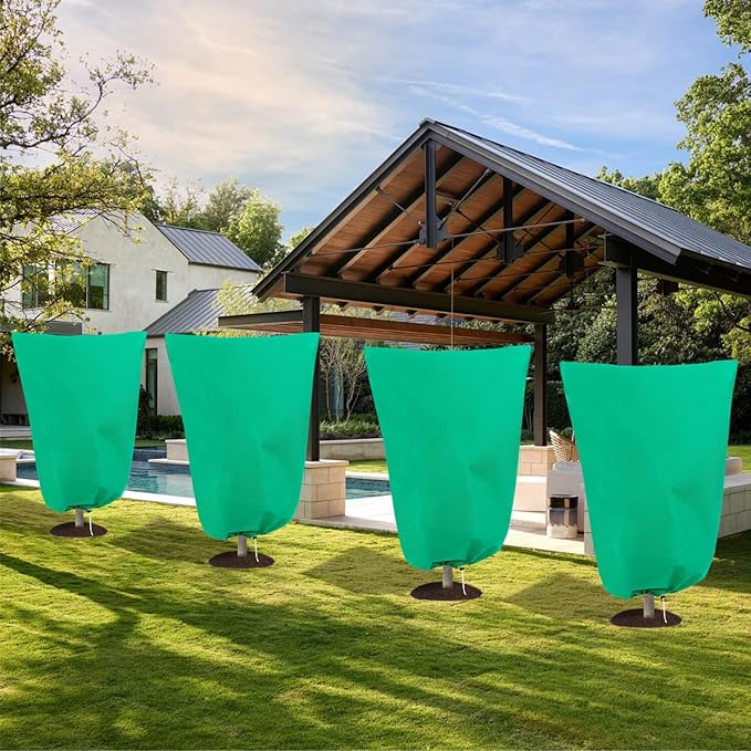 8 Pack Plant Covers Freeze Protection, 31.5"x47.2" Frost Blankets with Zipper Drawstring, Winter Cold Weather Plant Protection Jacket for Outdoor Plants Potted Shrubs Trees from Freeze Animals, Green