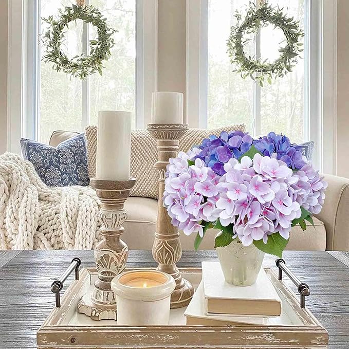 6pcs 23 inch Mix Purple Hydrangea Artificial Flowers，Real Touch Latex Hydrangea Flowers Realistic Table Centerpiece - Purple