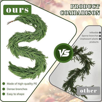 4Pcs 6FT Christmas Garland Real Touch Norfolk Pine Garlands, Artificial Faux Greenery Garland for Decorations Indoor, Pine Garland for Mantle, Fireplace, Wall, Mantle, Holiday Decor