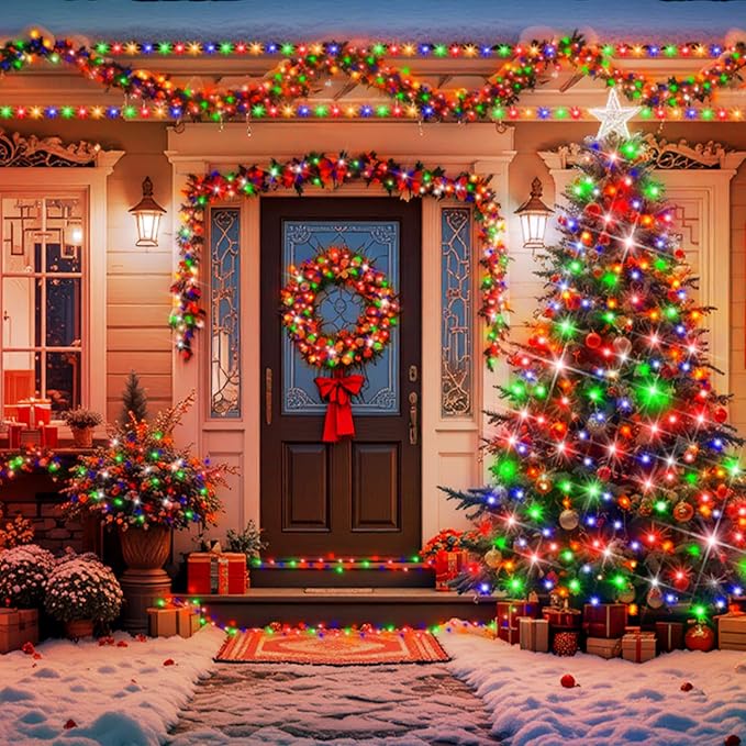 XURISEN 403FT 1000 LED Christmas Lights Outdoor Green Wire String Lights 8 Modes with Timer Memory Waterproof Fairy Light Plug in for Xmas Tree Wedding Yard Party Holiday Decorations(Multicolor)