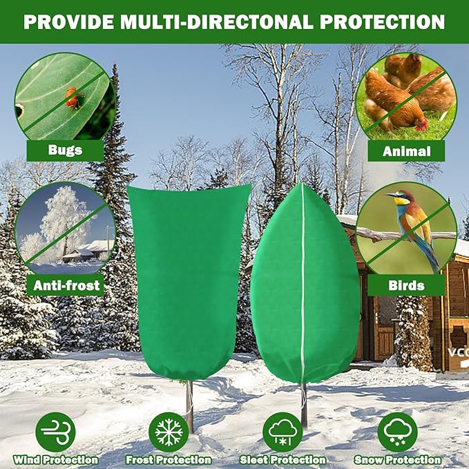 4 Pack Plant Covers Freeze Protection, 31.5" W x47.3 H Winter Frost Protection Blankets Frost Cloth Plant Freeze Protection with Zipper Drawstring for Outdoor Plants (Green)