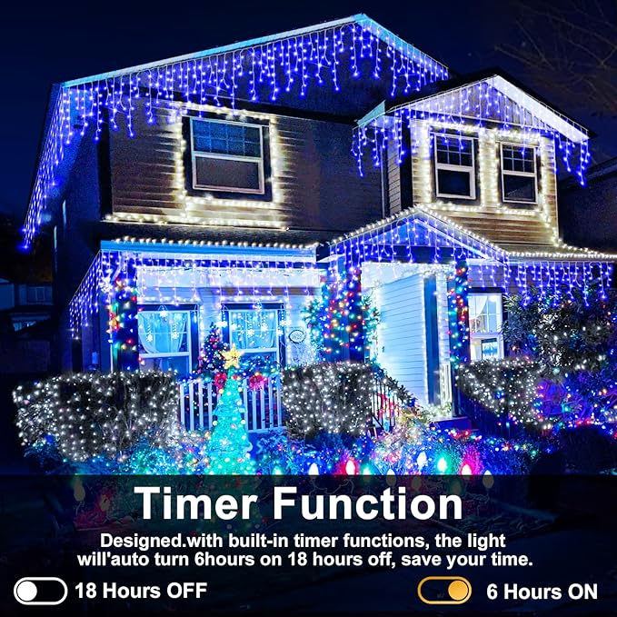 Christmas Lights Outdoor, 2 Pack Total 98FT 960 LED Ice Lights for Outside with 180 Drops Clear Wire 8 Modes Timer, Plug in Waterproof for Holiday Eaves Yard Roof Party Christmas Decor (Blue)