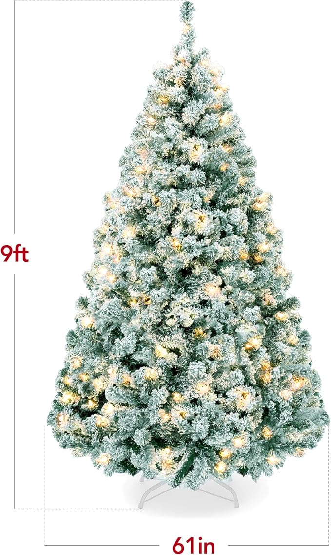 Best Choice Products Pre-Lit Sage Green Christmas Tree, 9ft Artificial Flocked Full Fir Tree, Holiday Decoration w/ 900 Lights, 2,094 Branch Tips