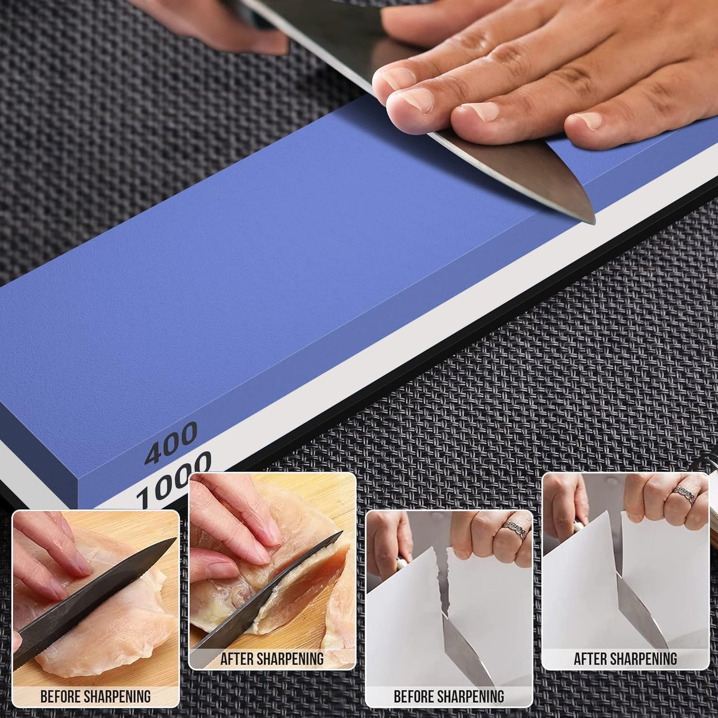 Knife Sharpening Stone Kit, Premium 4 Side Grit 400/1000 3000/8000 Whetstone Knife Sharpener Tool, Non-Slip Bamboo Base,Cut Resistant Gloves, Angle Guide