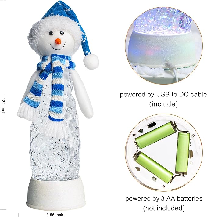 Christmas Snow Globe Lantern Indoor Decor Snowman Christmas with Music,6H Timer,USB Lined/Battery Operated Lighted Lantern for Christmas Festival Decoration Gifts