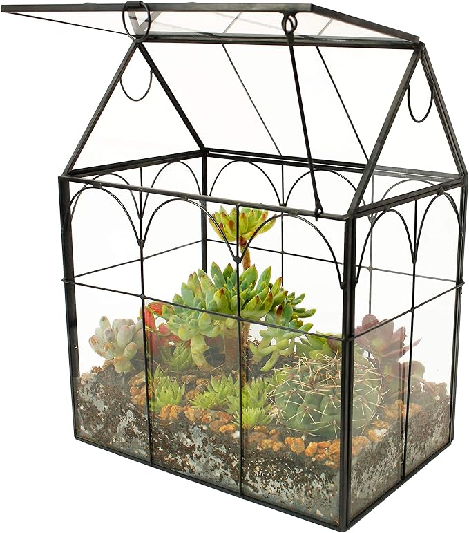 ELEGANTLIFE Glass Geometric Plant Terrarium,Succulent & Air Planter for Home Garden Office Decoration (Black House)