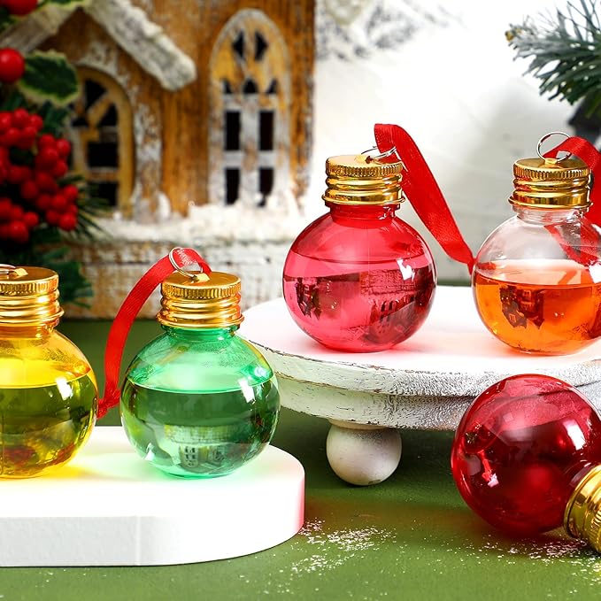 Patelai 36 Pcs Christmas Drink Balls Shot Glass Ornament Plastic Fillable Christmas Tree Ornaments Xmas Water Bottle Bulbs for Holiday Party Indoor Outdoor (Colorful)