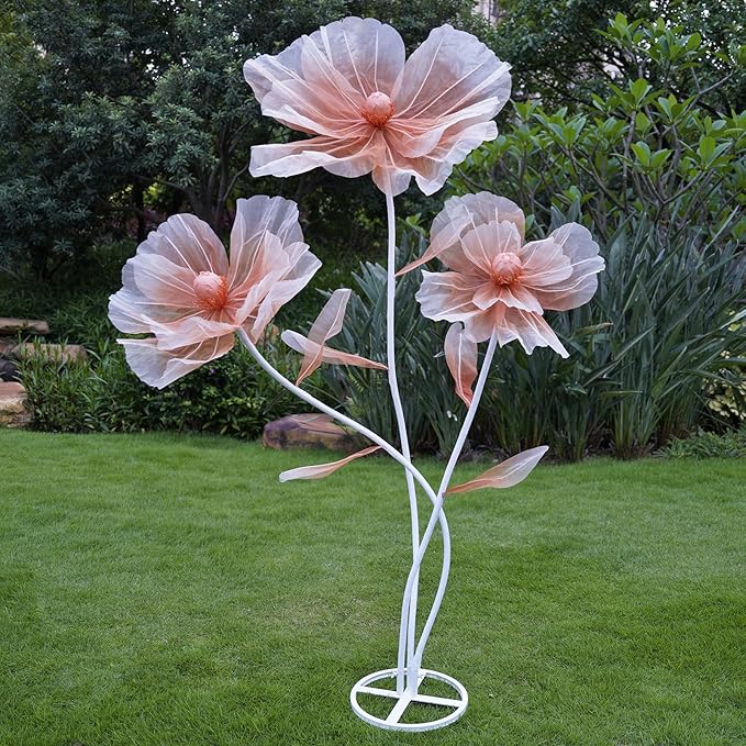 Giant Flowers for Decoration,3-Head Large Artificial Silk Flower with Standing Stems and Base for Party Banquet Wedding Reception Background Decor Home Decor (Champagne Gradient)