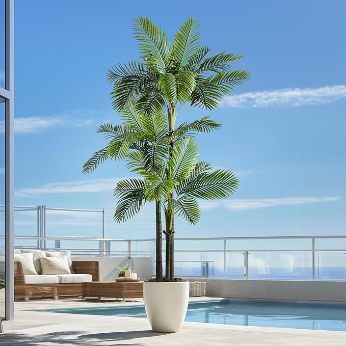 9.1FT Artificial Phoenix Palm Tree Artificial Plants Indoor Outdoor Large Faux Coconut Silk Palm Tree Tropical Fake Tree Faux Sago Palm Plant for Modern Farmhouse Yard Outside Patio Poolside