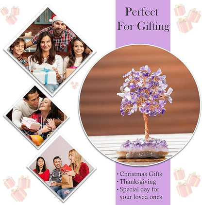 Crocon Amethyst Crystal Tree with Cluster Base Tree of Life Decor for Shelf, Bedroom, Birthday Gifts for Women, Sister Gift, Birthday Gifts for Mom, Cute Home Office Decor Purple Housewarming Present