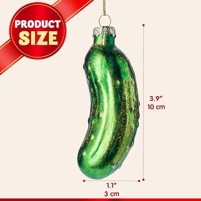 Joiedomi Christmas Pickle Glass Ornament, Glass Blown Food Ornament Presents for Christmas Tree Decoration, Xmas Cucumber Decoration for Xmas Gift Holiday Party Favor