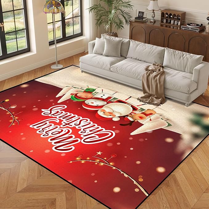 5' X 7' Christmas Rugs,Xmas Tree Snowflake Non-Slip Washable Rug Indoor Rugs Floor Mats Carpet for Living Room Bedroom Dining Room Home Decor