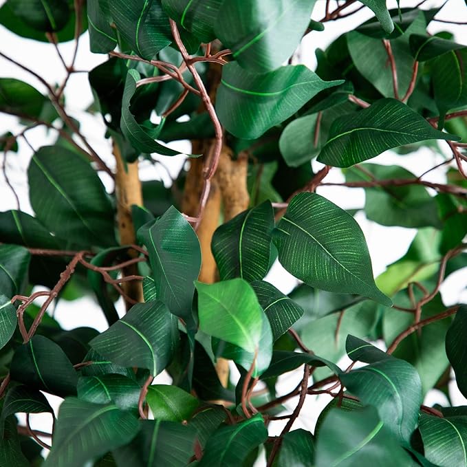 Nearly Natural 74in Triple Trunk Artificial Ficus Tree with Natural Wood Trunks, Fake Tree for Indoor Home Décor, Faux Ficus Tree with Black Nursery Pot