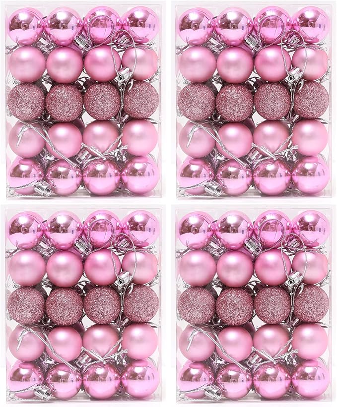 160 Pcs Christmas Balls Ornaments for Xmas Tree - Shatterproof Christmas Tree Decorations Small Hanging Ball 1.18" X 160 Pack (Pink)