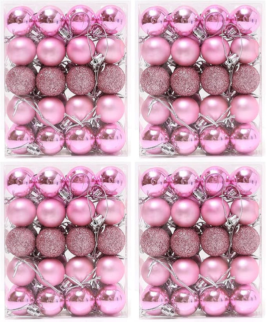 160 Pcs Christmas Balls Ornaments for Xmas Tree - Shatterproof Christmas Tree Decorations Small Hanging Ball 1.18" X 160 Pack (Pink)