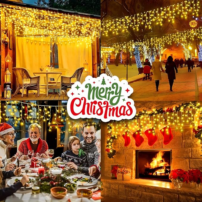 KNONEW 164FT 1600 LED Christmas Lights Outdoor Decoration with 320 Drops Timer 8 Modes Hanging Lights Plug in Waterproof Indoor Decor for Holiday Wedding Party Window (Warm White)