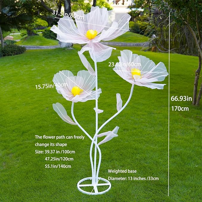 Giant Flowers for Decoration,3-Head Large Artificial Silk Flower with Standing Stems and Base for Party Banquet Wedding Reception Background Decor Home Decor (Pink Gradient)