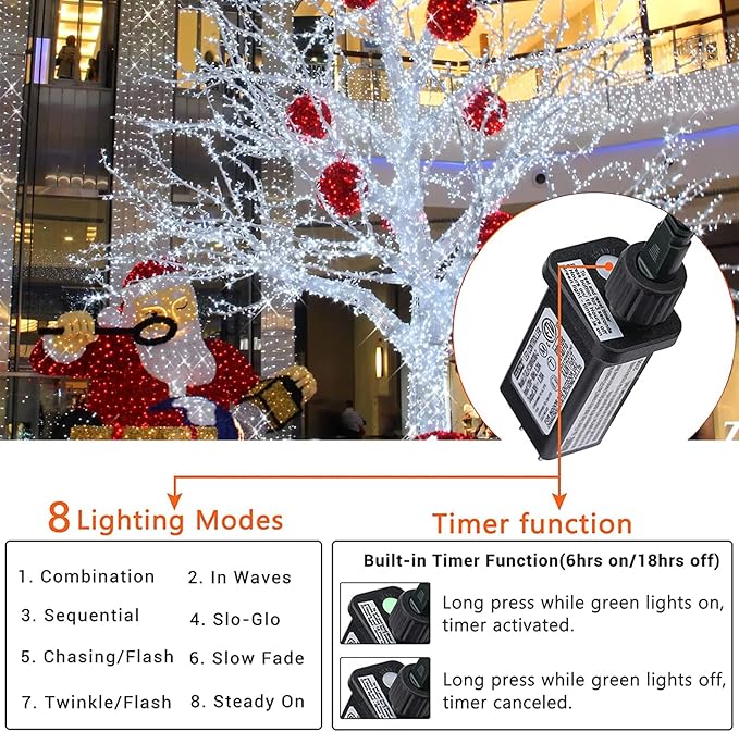 175Ft Christmas Lights Outdoor, 500 LED Christmas String Lights with 8 Modes, Timer, Waterproof Fairy Twinkle Light for Party, Garden, Patio, Home, Weddings, Holiday, XmasTree Decorations (White)