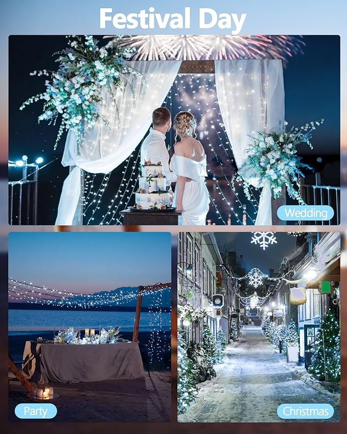 Upgraded 165FT 500 LED Christmas Outdoor Decoration Lights & Indoor, Memory Function & Timer & 8 Modes, Green Wire Waterproof String Lights for Christmas Tree Holiday Party Garden Decor (Cool White)