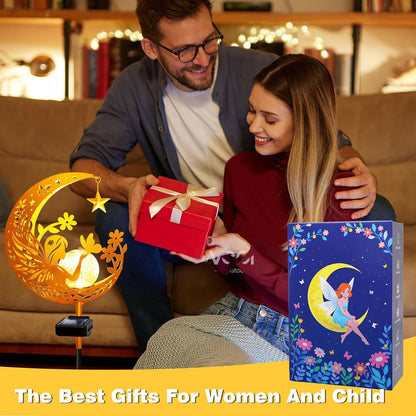 YJFWAL Garden Solar Fairy Lights Pathway Stake Lights Glass Globe with Moon Angel Decor, Gifts for Mom Grandma Friends, Outdoor Decor Light Waterproof for Walkway, Yard, Patio or Garden (Warm White)