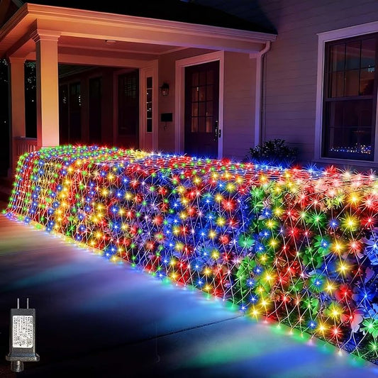 360 LED Colorful Christmas Net Lights Outdoor 8 Modes, 21ft x 5ft Waterproof Mesh Lights Giant Net Light Mulitcolored Fairy Christmas Light Green Wire Connectable for Bushes Tree Garden Home Party
