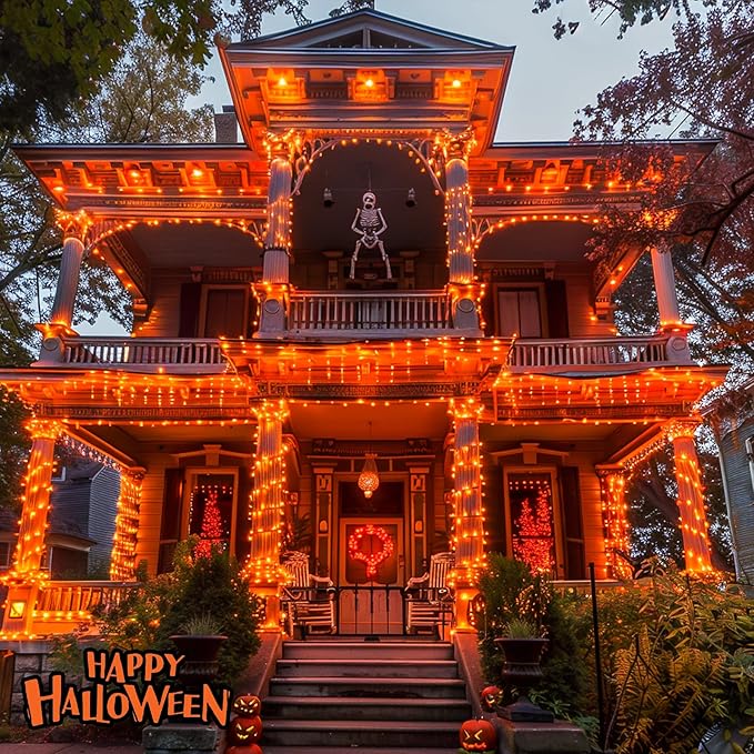 JMEXSUSS 600 LED Orange Solar Halloween Lights, 206.7 ft Solar String Lights Outdoor Waterproof, 8 Modes Orange String Light for Outside Tree Patio Bushes Halloween Decorations