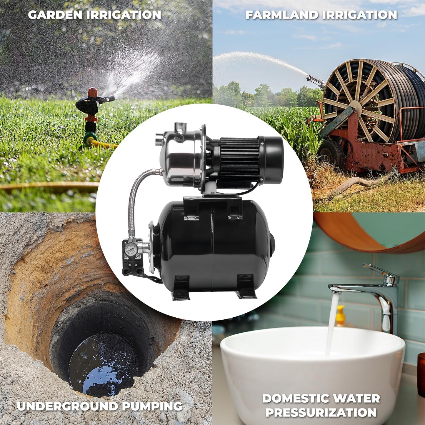 XtremepowerUS 1.6HP Shallow Well Pump with Pressure Tank, 1320GPH, 115V, Pressure Switch, Automatic Water Booster Jet Pump for Home, Garden, Lawn