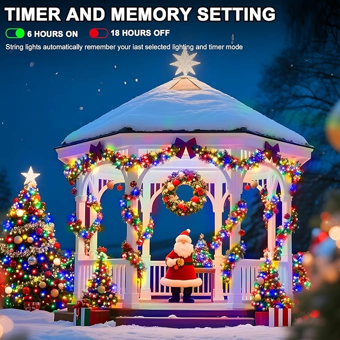 114 FT 350 LED String Lights Outdoor Indoor, Christams String Lights Waterproof 8 Modes & Timer, Fairy Lights Plug in for Bedroom, Weeding, Patio, Party, Holiday,Christmas Decor（Multicolor）