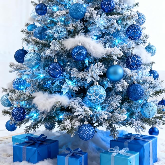 LANGXUN 36pcs Blue Christmas Tree Decorations Balls, Bolas De Navidad, 2025 Christmas Decor, Indoor Outdoor Shatterproof Christmas Ornaments, Xmars Party Wedding Suppiles