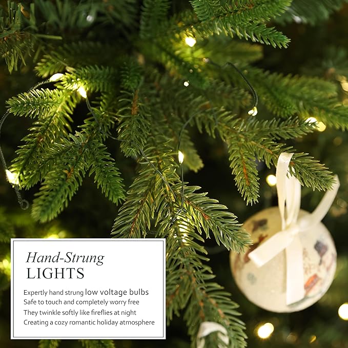 7.5ft Fraser Slim Fir Pre-Lit Artificial Christmas Tree with 792 Low-Voltage Warm LED Lights, Easy Plug & Foldable Stand, Realistic Flame-Resistant Branches