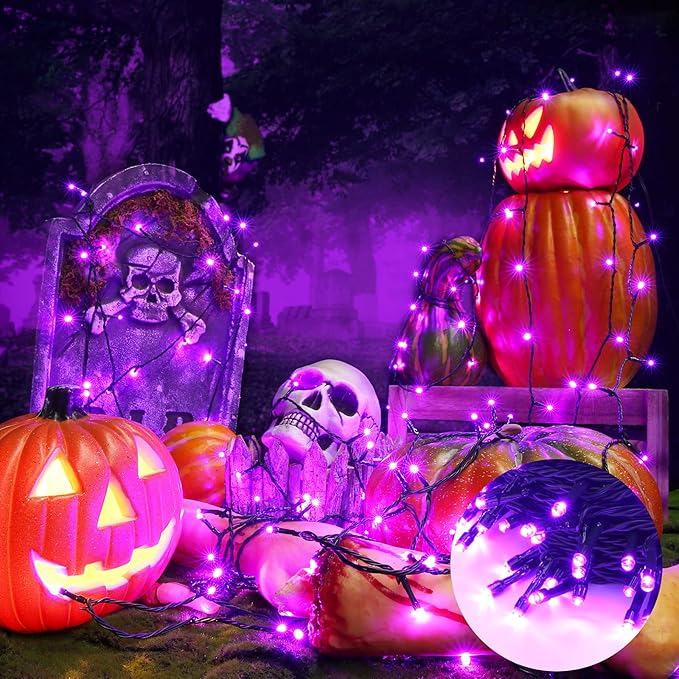 Toodour Halloween Purple Lights, 131ft 350 LED Plug in String Lights with 8 Modes and Timer, Connectable, Waterproof Halloween Outdoor Lights for Home, Party, Garden,Holiday Decorations