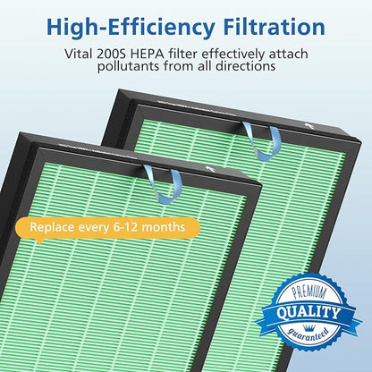 Vital 200S-P Toxin Absorber Replacement Filter Compatible with LEVOIT Vital 200S Air Purifier, 3-in-1 Filtration System Activated Carbon 200S Filter, Vital 200S-RF-TX (LRF-V201-GUS), 2 Pack, Green