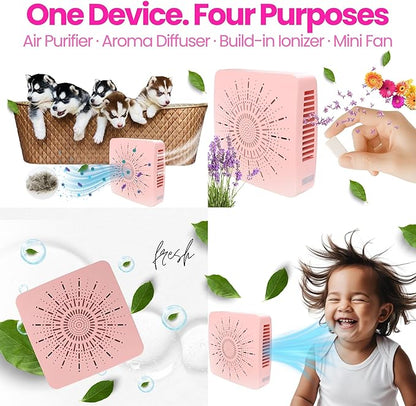 Cute Portable Mini Air Purifier with HEPA, Aroma & Ionizer – USB Fan for Bedroom, Desk, Pet, Baby, Travel – Great Gift for Girls & Teens (Blush Pink)