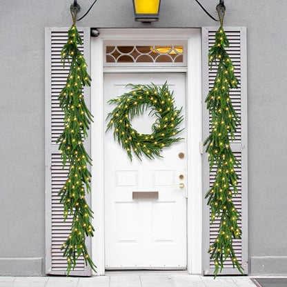 Faux Norfolk Pine Christmas Garland – Real Touch Greenery Artificial Cedar Christmas Garland for Fireplace Mantel, Staircase, Door Frame, Holiday Indoor Winter Décor (Prelit-6FT)