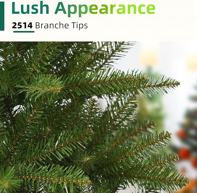 7.5FT Unlit Christmas Tree Green, Dunhill Fir Artificial Tree with 2514 PVC Branch Tips, Realistic Full Shape, Foldable Metal Stand for Indoor Home, Office & Holiday Decoration