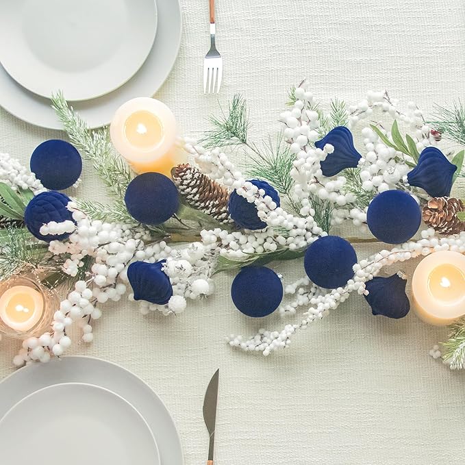 KI Store Velvet Christmas Balls Blue 25pcs Flocked Christmas Tree Ornaments Assortment for Xmas Tree Holiday Decor