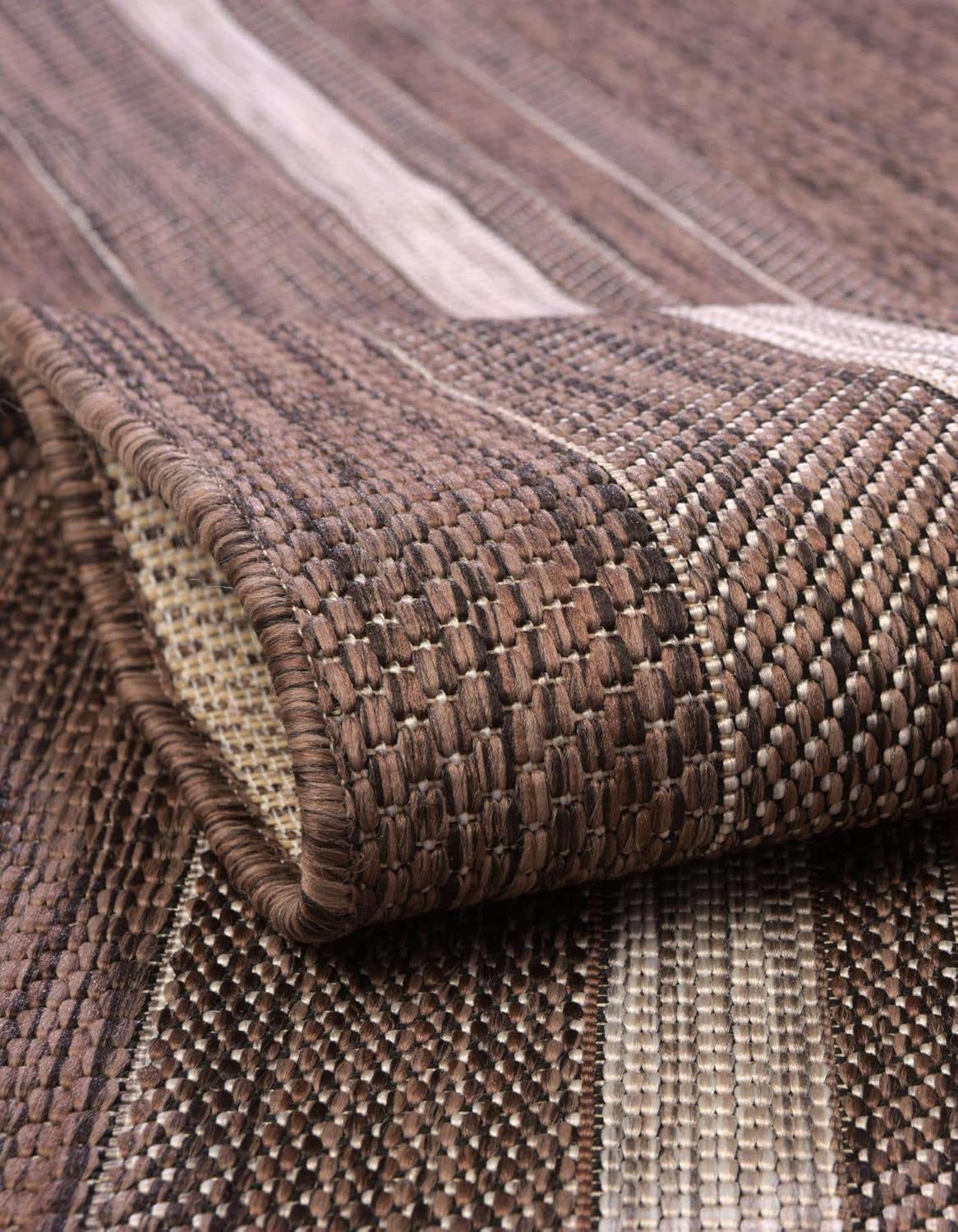 Unique Loom Outdoor Border Collection Area Rug - Soft Border (6' 1" Square Brown/Ivory)