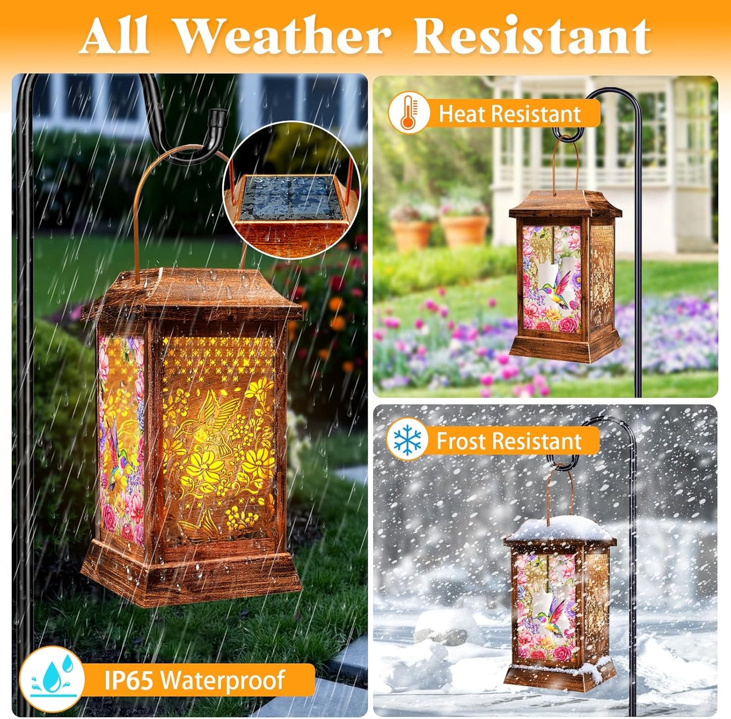 Hummingbird Solar Lanterns Outdoor Waterproof, Metal & Glass Hanging Lights Garden Decor, Birthday Gifts for Women Mom Grandma Mothers Day, Decorative Lights for Outside Yard Patio Backyard Porch