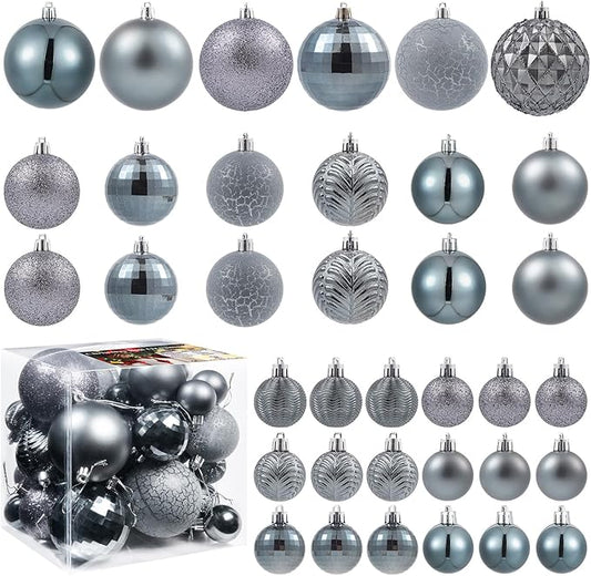 LANGXUN 36pcs Gery Christmas Tree Decorations Balls, Bolas De Navidad, 2025 Christmas Decor, Indoor Outdoor Shatterproof Christmas Ornaments, Xmars Party Wedding Suppiles
