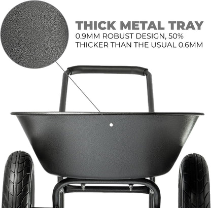 XtremepowerUS Utility Garden Wheelbarrow Garden Cart Dual-Wheel Built-in Stand Flat-Free 16" Tires 330 LBS Capacity 5 cu/ft. Metal Tray