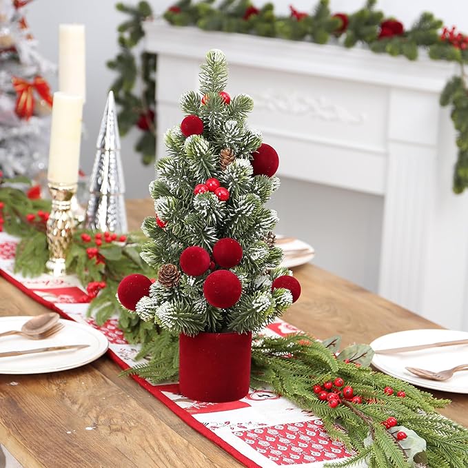 SY Super Bang Small Christmas Tree, 13Inch Artificial Velvet Ball Berry Mini Tabletop Tree Christmas Decorations, for Home Party Thankgivings Xmas Indoor Decor. (Burgundy, 18Inch)