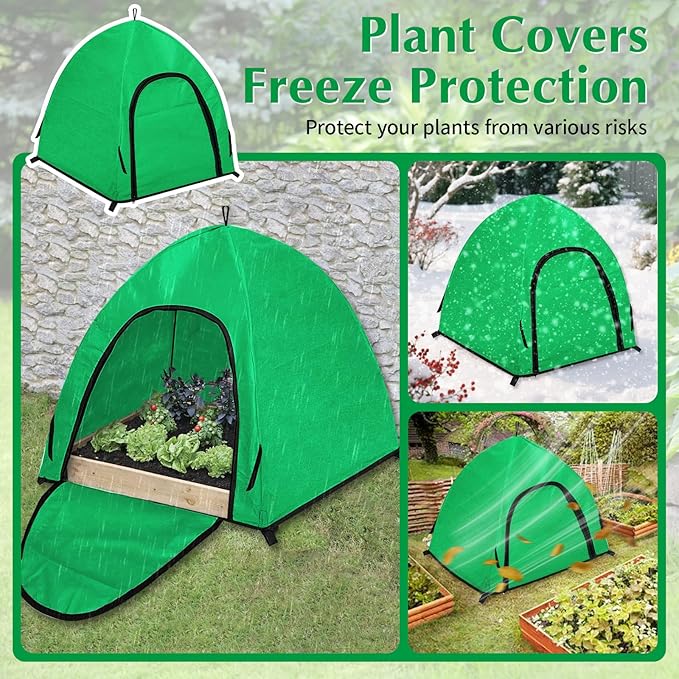 Winter Large Plant Covers Freeze Protection with Stakes, 24.4 x24.4 x22.4inch Warm Plant Protection Tent Foldable with Zipper Door, Plant Snow Ice Covers Protecting Fruit Tree