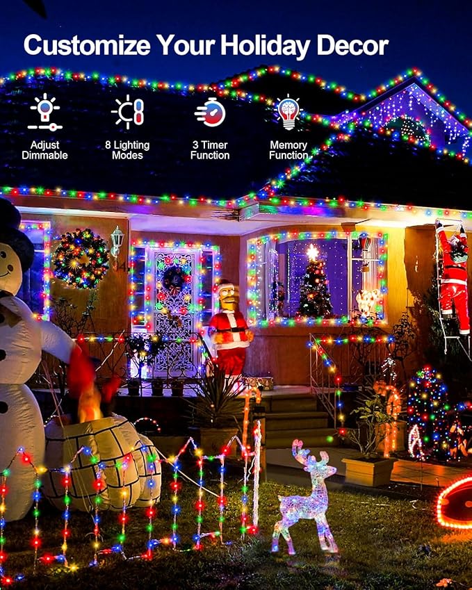 125FT 380LED Christmas Lights, Extra Long Outdoor String Lights Waterproof, Timer & Memory, 8 Modes Dimmable Plug in Fairy for Classroom Decor Outside Tree Wedding Patry Multicolor
