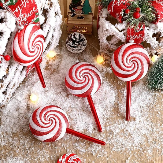 Christmas Lollipop Ornaments Glitter Hanging Lollipop Ornaments, 7.5inch Red White Lollipop,Threaded Shaped Lollipop for Xmas Tree Holiday Party Home Decor